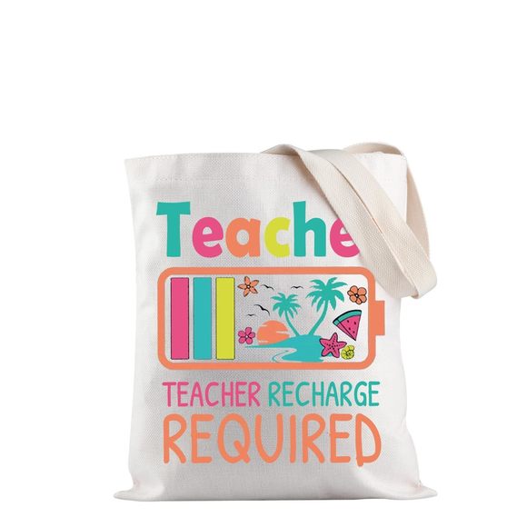 Teacher Summer Shoulder Bag Teacher Teacher Recharge Required Tote Bag End <3 - Picture 1 of 7